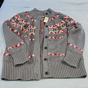 L.L. Bean Gray and Red Patterned Cardigan